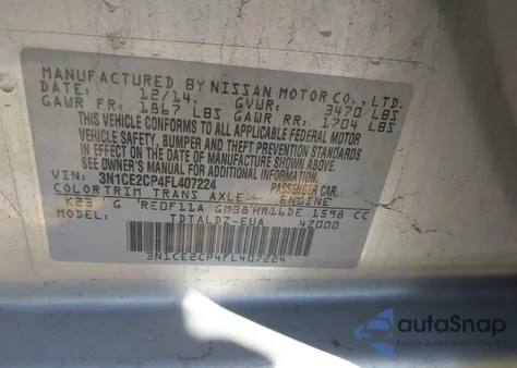 2015 Nissan Versa Note S (Sr)/S Plus/Sl/Sr/Sv from USA, damaged, VIN 3N1CE2CP4FL407224